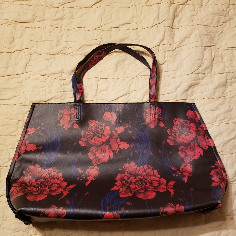 Black and Red Floral Tote